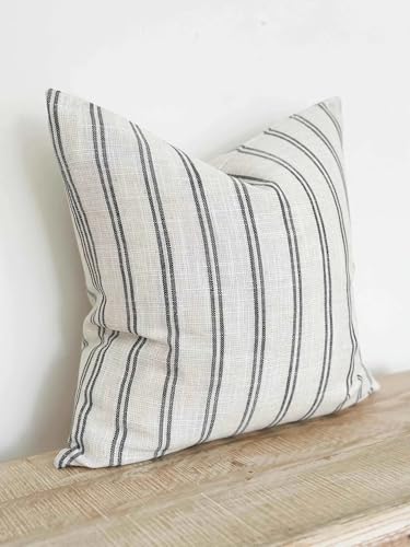 Housse de coussin en lin de style rustique à rayures rétro noir - 4