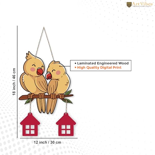Image of Artvibes Cute Pair of Birds Decorative MDF Wooden Wall Art for Home | Garden Balcony | Decoration Wall Hanging Items | Trendy Decor | Wall Poster | Paintings For Wall | Gift Items (WH 9114N)