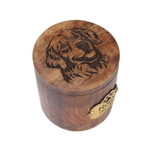 The Maryam Crafts Personalisierte hölzerne Haustier-Gedenkurne für Hunde, Katzen oder Rabbies – Individuelle Foto-Gravierte Haustierurne, braun, zylindrische Urne, 30,5 Kubikzoll