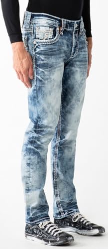 Rock Revival - Mens Talan RP3684A Straight Jeans, Color Denim, Size: 40W x 32L2