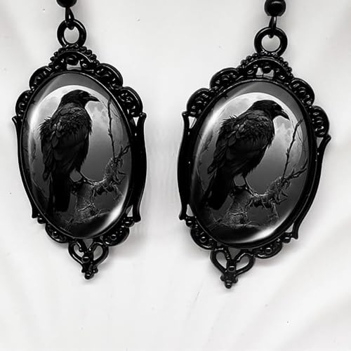 Halloween Earrings for Women, Clip on Earrings for Sensitive Ears Women No Piercing, Vintage Gothic Mystery Witch Raven Punk Rose Cameo Dangle Crystal Glass Flower Dark Style Mystic Trendy Jewelry4