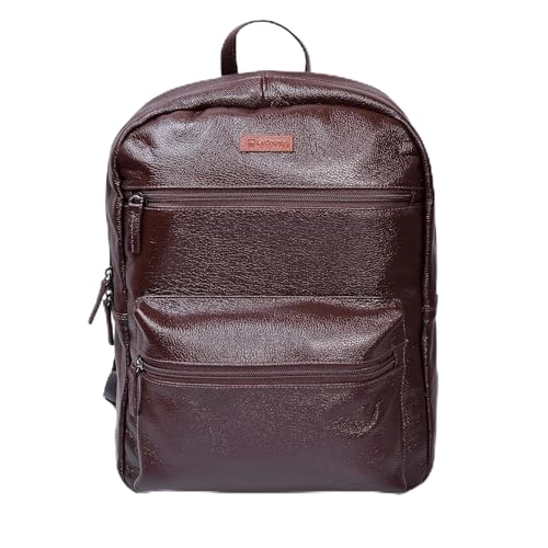 Kit Mochila de Couro Legítimo + Carteira - Elegante, Resistente e Impermeável com Compartimento para Notebook e Tablet para Viagem, Trabalho, Escola, Faculdade e Presente (Marrom)