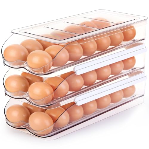 Image of RoskDeewat Egg Holder for Fridge, Automatic Rolling Egg Container -3 Tier