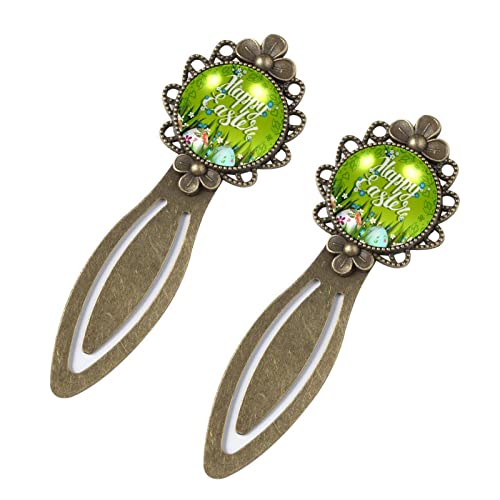 Marque-page en métal,lot de 2 marque-pages vintage pour cadeau,oeuf de pâques joyeux herbe Marque-pages pour hommes et femmes