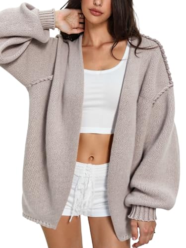 Women’s Oversized Knit Cardigan, Open Front Long Sleeve Chunky Sweater, Soft Cozy Beige Cardigan for Fall & Winter Layering2