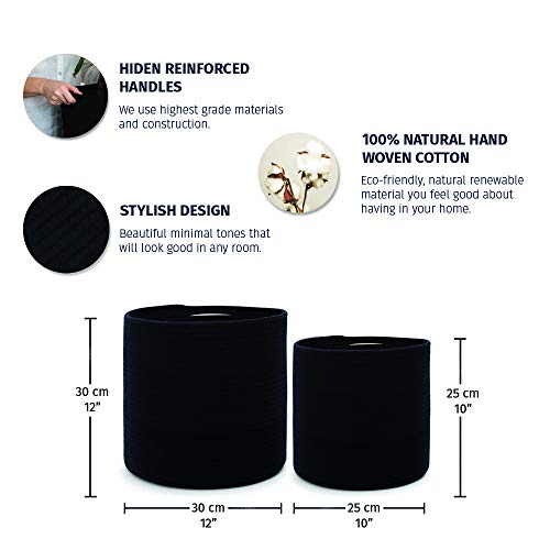 Organihaus 2-Pack Black Basket For Plant Pots | Woven Vase | Rope Plant Baskets Indoor | Flower Pot Covers Wraps | Fiddle Leaf Fig Pot | Decorative Cachepots Jute Basket Planters - (10 & 12 Inch) #TOP1