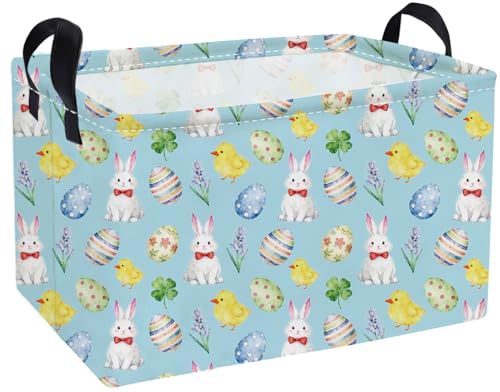 Image of Essme Rectangular Easter Basket, Kids Storage bin Organizer with Handles for Easter Decor,Shelf Basket,Toy Organizer,Easter Baskets.(Blue Easter)