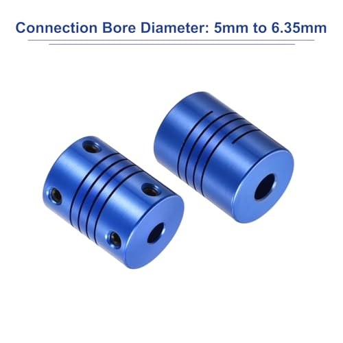 QUARKZMAN 2 Stück 5mm bis 6,35mm Aluminiumlegierung Wellenkupplung L25xD19 Flexibler Kuppler mit Schrauben für Encoder und Motoren, Blau
