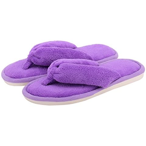 Indoor Thong Slippers for Women Open Toe Slide On, Soft Plush Anti Slip Home Slippers (M- US Women Size 7-8, Purple) Cover