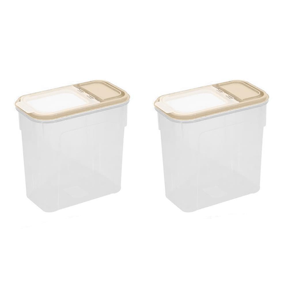 YöL Pack of 2 Cream Dry Food Storage - 2 Litre Clear Plastic Containers - Kitchenware Pasta Cereal Rice Flour Sugar - Flip Top Secure Clip Lid Pouring Spout