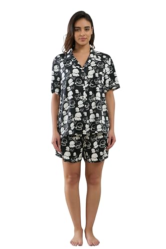 Image of YiNi LuLu Womens Silk Satin Shorts Pajamas Set Button Down 2 Piece Pjs Short Sleeve Oversized Sleepwear with Pockets