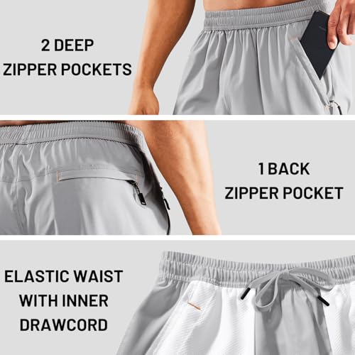 Image of MIER Men's Quick Dry Running Shorts with Zipper Pocket Elastic Waist Athletic Workout Exercise Shorts