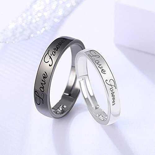 Matching Promise Rings for Couples Love Forever Wedding Bands Sets for Him and Her Black White Sterling Silver Plated Open Adjustable Stackable Ring Inspirational Jewelry Eternity Promise Engagement3