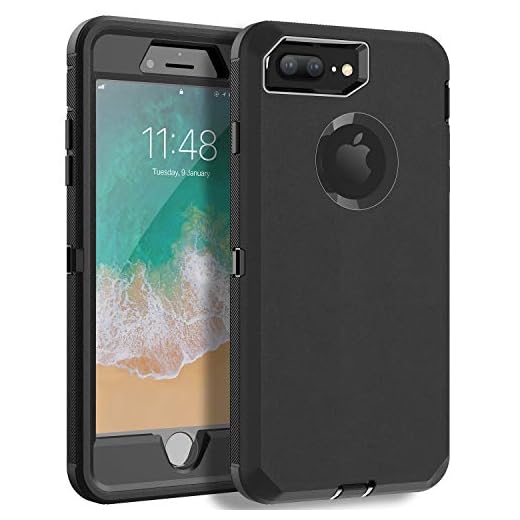 MXX iPhone 8 Plus Heavy Duty Protective Case with Screen Protector [3 Layers] Rugged Rubber Shockproof Protection Cover for Apple iPhone 7 Plus - iPhone 8 Plus/Apple Phone 8+ (Black)