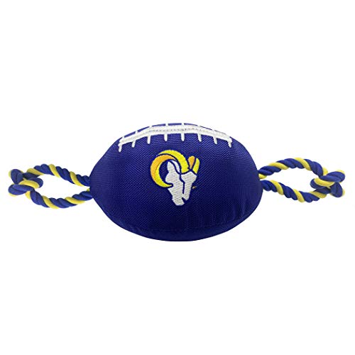 NFL LOS ANGELES RAMS Football Dog Toy, Tough Nylon Quality Materials with Strong Pull Ropes & inner SQUEAKER in NFL Team Color