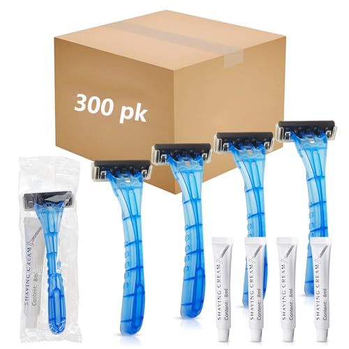 (300 Pack) Kheoxusa Twin Blade Disposable Razors,2 Blade Disposable Razors,Two Blade Disposable Razors,Double Blade Disposable Razors Individually Wrapped for Men,Hotel, Airbnb,Tattoo,Travel-Big Blue