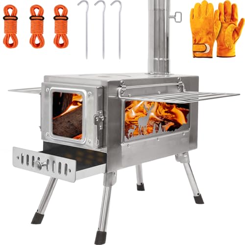 Outdoor Wood Burning Stove, Portable with Chimney Pipe for Cooking, Camping, Tent, Hiking, Fishing, Backpacking
