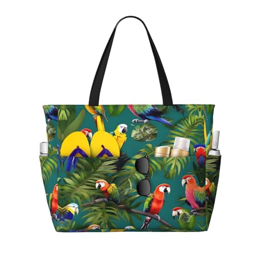 Sac à bandoulière imperméable grand format imprimé perroquet sac de plage femme