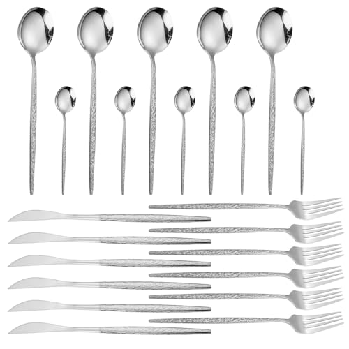 24 Pezzi Set di Posate per Posate in Acciaio Inossidabile, Set di Stoviglie Complete per 4, Include Forchette Strofinite 'argenteria, Lavastoviglie Cassaforte Ed Elegante (24