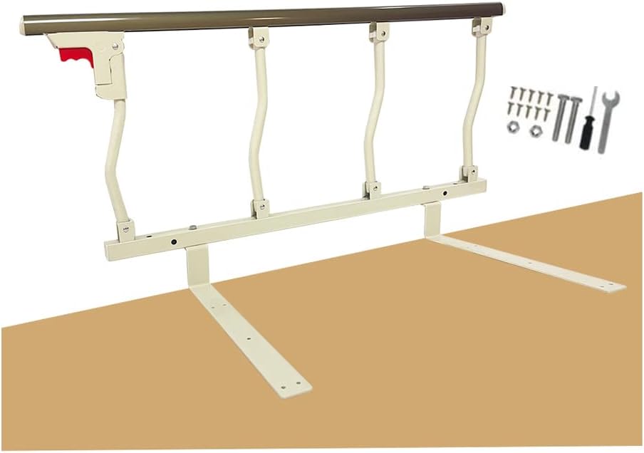 Folding Bed Rail, Safety Bedside Rails for Elderly Adults, Bed Railing for Seniors, Under Mattress Bed Assist Hand Rail, Fall Prevention Stand Helper, Medical Home Care Equipment Champagne