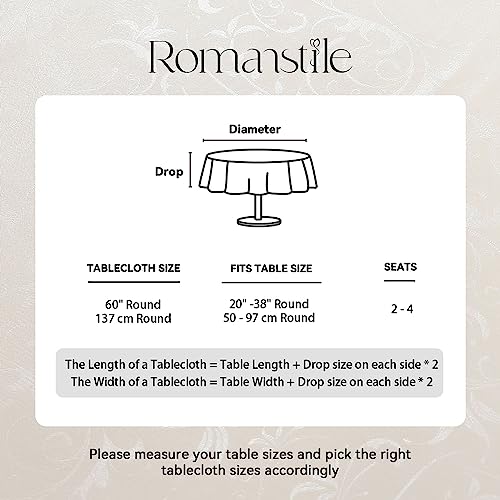 Image of Romanstile Waterproof Vinyl Tablecloth Round, 60 x 60 Inch, Flower Beige | Flannel Backing Wipeable Table Cloth, Heavy Duty Plastic PU Table Cover for Kitchen Dining, Indoor & Outdoor Use