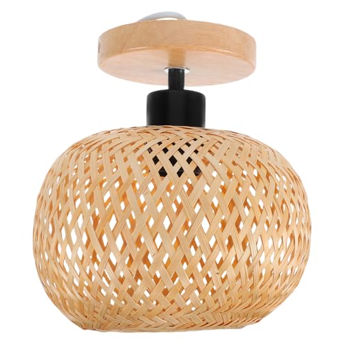Plafonnier bambou tissé vintage UKCOCO lustre rustique pour salon