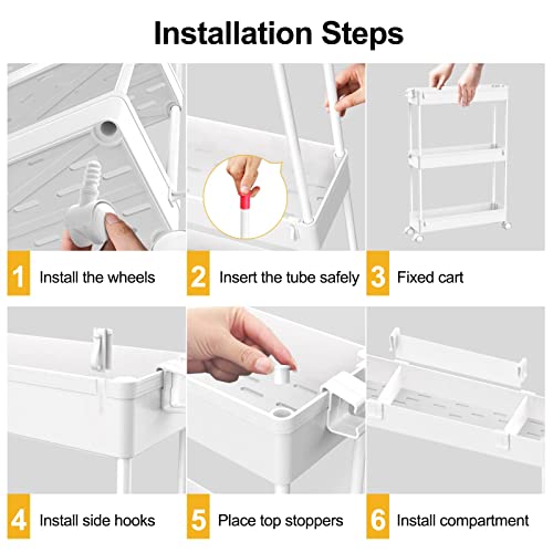 Image of SPACELEAD Slim Storage Cart 3 Tier,Bathroom Organizer Rolling Utility, Mobile Shelving Unit Slide Out for Office, Kitchen, Laundry Room & Narrow Places,White