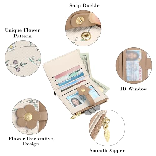 Image of GAEKEAO Small Wallets for Women RFID Blocking Bifold Floral Vegan Leather Wallet Card Holder with ID Window & Zipper Pocket