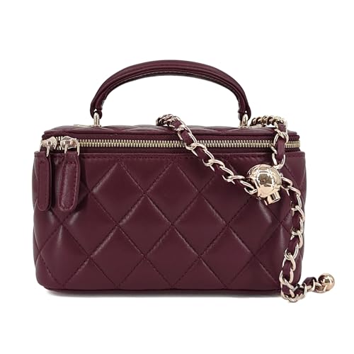 Image of M-ioi-M Small Genuine Leather Purse Quilted Crossbody Bag for Women, Mini Top-Handle Shoulder Handbag w /Gold Chain Strap