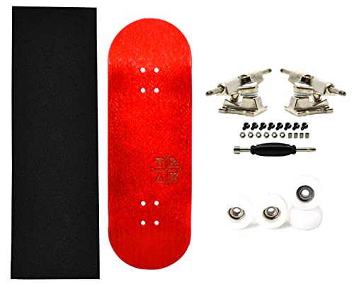 Teak Tuning Prolific Complete Fingerboard - Pro Board Shape And Size, Bearing Wheels, And Trucks - 32Mm X 97Mm Handmade Wooden Board - The Crimson Classic Edition #TOP1