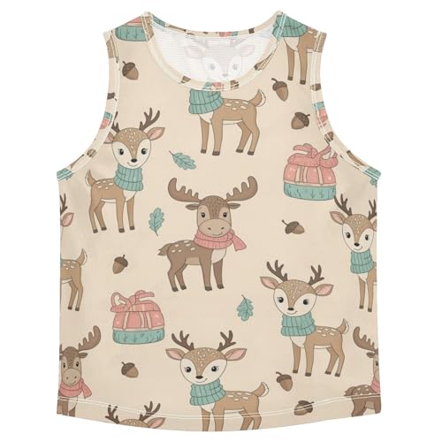 J JOYSAY Cartoon Moose Deer Boys Tank Top Sleeveless Muscle Shirts Quick Dry Workout Sport Active Kids T-Shirts 3-15T