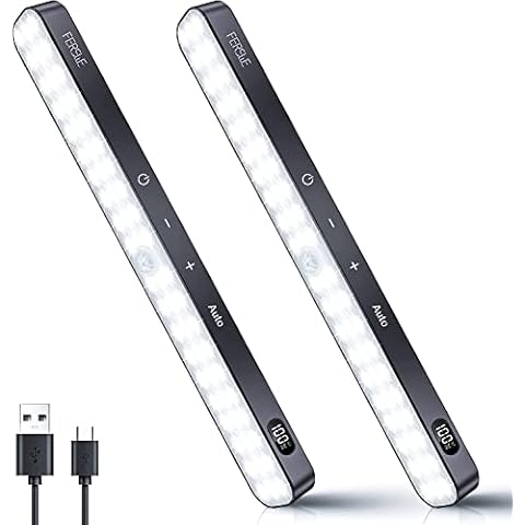 Luz LED recargable para gabinete Ferswe con sensor de movimiento y pantalla de nivel de batería (paquete de 2) Cover