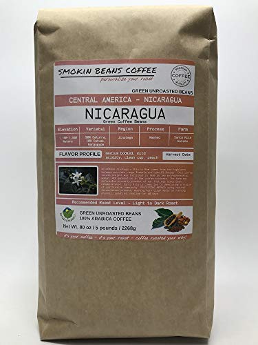 5 Pounds – Southern Central America – Nicaragua – Unroasted Arabica Green Coffee Beans – Grown In Region Jinotega – Altitude 1100-1350 Meters – Drying/Milling Process Is Washed - Includes Burlap Bag #TOP1