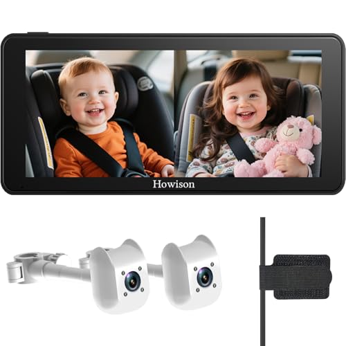 Howison 6.86'' Dual Car Camera Baby Monitor, 1080P Baby Car Camera with IR Night Vision, 150° Wide Angle, USB Powered, Easy to Install, Real-Time Rear Seat Monitoring, Safety for Kids and Newborns