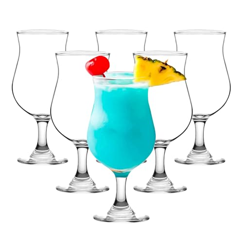 binsakao Hurricane Glasses Set of 6-395 Ml Milkshake Tall Cocktail Glasses for Mojito Margarita Sangria Pina Colada Glass - Stemmed Coupe Glassware