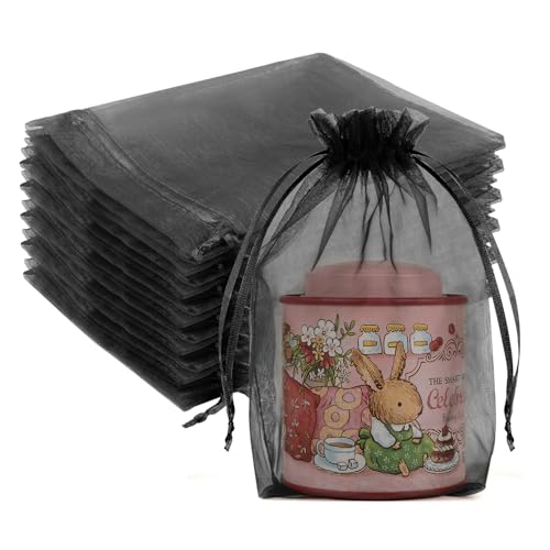 Image of Crweety 50 Pcs Black Organza Bags 5x7 Inch, Small Mesh Gift Bags Drawstring for Jewelry Bracelet Packaging, Premium Sheer Gift Pouch for Candy, Wedding Treat, Party Favor & Graduation Gifts