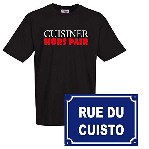 T-Shirt et Plaque de Rue Rue du Cuisto Noir - Coffret Cuisinier Hors Pair