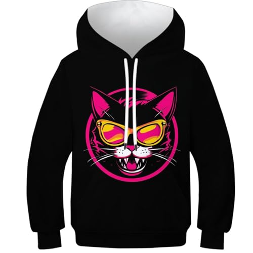 Sweat Capuche Garçon Chat Sauvage 3D Pull Unisexe Enfant