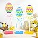 3 Pcs Easter Table Decorations, Easter Tiered Tray Decor, Colorful Wooden Easter Egg Signs with Ribbon, Glitter Easter Decoration Farmhouse Tabletop Centerpiece for Home Kitchen Spring Party