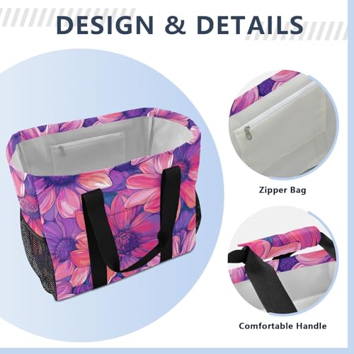 Cantuta Beauty Summer Flowers Utility Bag Reusable Grocery Bags Foldable Beach Tote With Compartments with Handles Laundry Tote Bag4