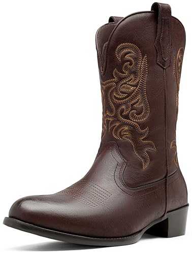 Image of Jousen Cowboy Boots for Men Round Toe Side Zipper 8422 Dark brown 10