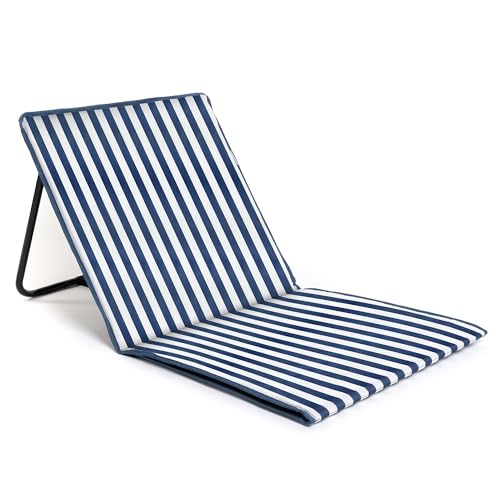 just be... Sonnenmatte für den Strand, klappbar, leicht, tragbar, verstellbare Sonnenliege mit Rückenlehne und Tasche für Wertsachen für Urlaub, Garten, Camping, Park und Festivals, Blaue Streifen