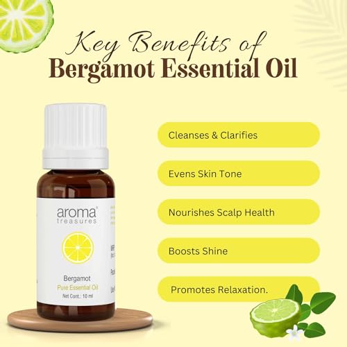 Image of Aroma Treasures Bergamot Essential Oil | 100% Pure & Natural Theraputic Essential oil for healthy Skin, body, Aromatherapy - 10ml