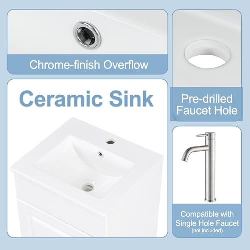 Christopher Knight Home Doreen 18" Bathroom Vanity with Ceramic Sink, Bathroom Vanity Cabinet with Door Organizer,Wooden Bathroom Storage Cabinet with Adjustable Shelf,Pedestal Sink with Storage,White by Christopher Knight Home - Image 5