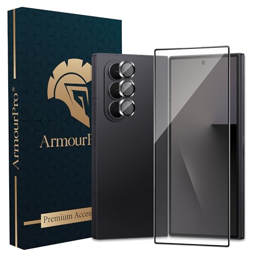 Image of ArmourPro Military-Grade Tempered Glass Compatible with Samsung Galaxy Z Fold 7 5G (8.0 Inch) with Black Camera Ring Protector & Installation Kit | Edge to Edge Coverage