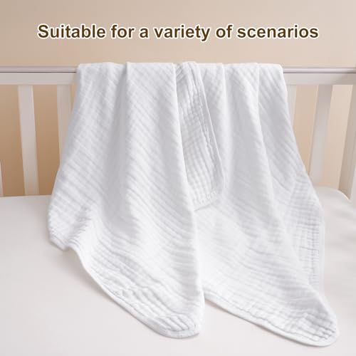 Image of david's kids 2 Pack Hooded Baby Towels, 100% Muslin Cotton 6-Layer Ultra Soft Breathable Absorbent Baby Bath Towels for Infant and Toddler, Newborn Essentials, Large 32x32Inch, White