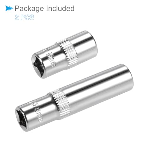 Image of 6-Point Socket, 1 /4 inch Drive 8mm Deep, Polished Chromed CR-V Metric Deep and Shallow Impact Socket - (Applications: for Ratchet Torque Electric Wrenches Car Repair), 2-Pieces