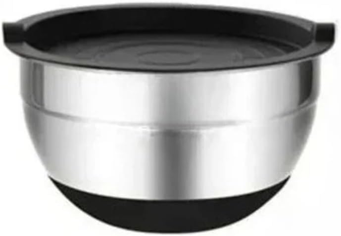 Silicone Bottom Thickened with Lid Cooking Basin Non Slip Salad Mixing Basin Stainless Steel Egg Beating Bowls Kitchen Tools(28 cm black)