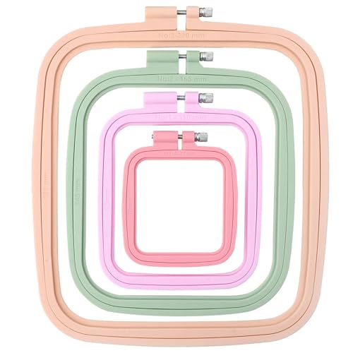 4 Pcs 4 Size Square Embroidery Hoops, ABS Plastic Embroidery Hoops Cross Stitch Hoops Embroidery Frames for Sewing, Needlework, Embroidery Projects (Size-3", 4.3", 6.5", 8.7")