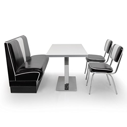 möbelland24 American Diner Sitzgruppe: Sitzbank V 120cm + Diner Tisch + 2X Retro Stuhl schwarz